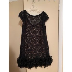 Jessica Simpson Nude and Black Feather Dress S 14